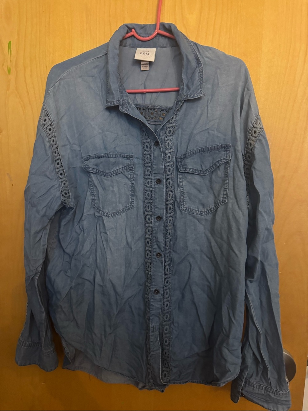 Knox Rose Chambray Shirt XXL Blue Eyelet Lace Crochet Boho Button Up Target